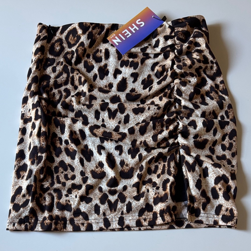 SHEIN Leopard Print Ruched Mini Skirt NWT